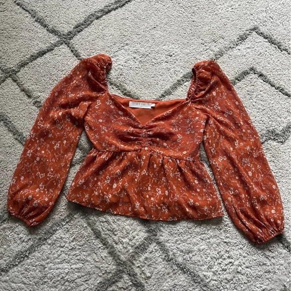 ASTR The Label Burnt Orange/Rust Floral Sweetheart Ruched Blouse Size Small - Picture 2 of 10